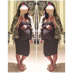 MATERNITY Old Navy black stripe bodycon dress